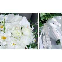 zxr Ramo de Novia Con Forma de Gota de Agua - Flores Artificiales Rosa Orquídea y Mariposa - Para Boda y Dama de Honor125 - Phalaenopsis blanca - Ver 7