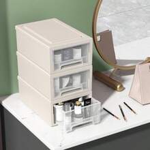 6.8 L Plastic Stacking Storage Drawer Unit Plastic Storage Drawers 3 Packs - Beige - View 2