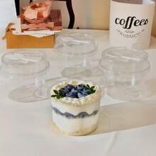 100/40/20/10pcs Set Reusable Round Pudding Cups, Includes Cups, Cups With Spoon Lids, Reusable Party Cups, Cups With Spoon Lids, Novelty Mugs, Transparent Mousse Cake Boxes, Yogurt Cups, Reusable Party Cups, Hand Wash Only, Suitable For Birthday, Graduation, Bachelor Party, Wedding Season, Tableware, Party Supplies, Round Cups, Elegant Dessert Cups, Reusable Material, Durable Plastic, With Spoon, Pudding Containers, Dessert Lovers