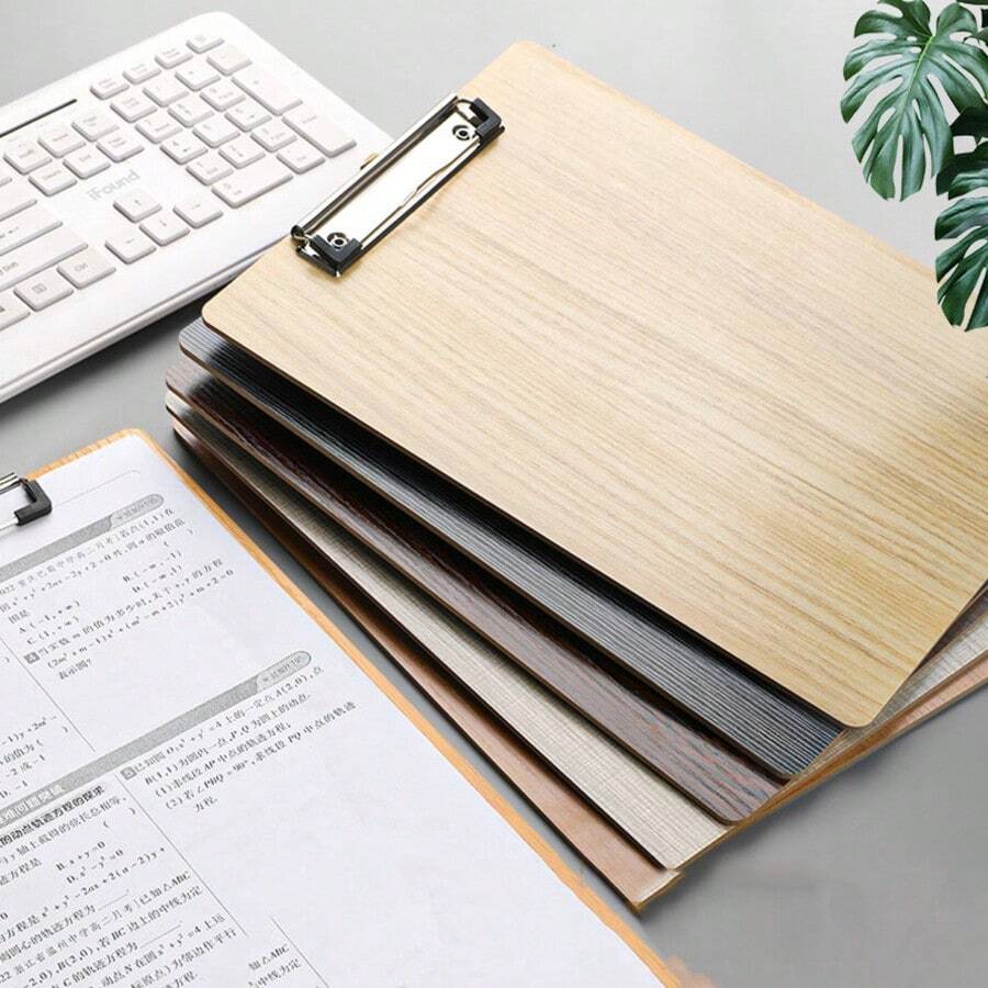 1pc Wooden A4 File Folder Board, Writing Pad, Office Organizer Clip, Plastic Clamp Document Holder For Students - Multicolor - View 1