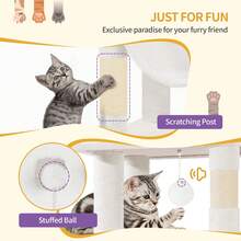 HEXCELEN Cat Tree, 67" Large Tall Cat Tower For Indoor Cats, Multi-Level Cats House With Condo, 8 Scratching Posts, Hammock, 4 Pom Poms, Light Grey/Dark Grey - 白色 - 查看 4