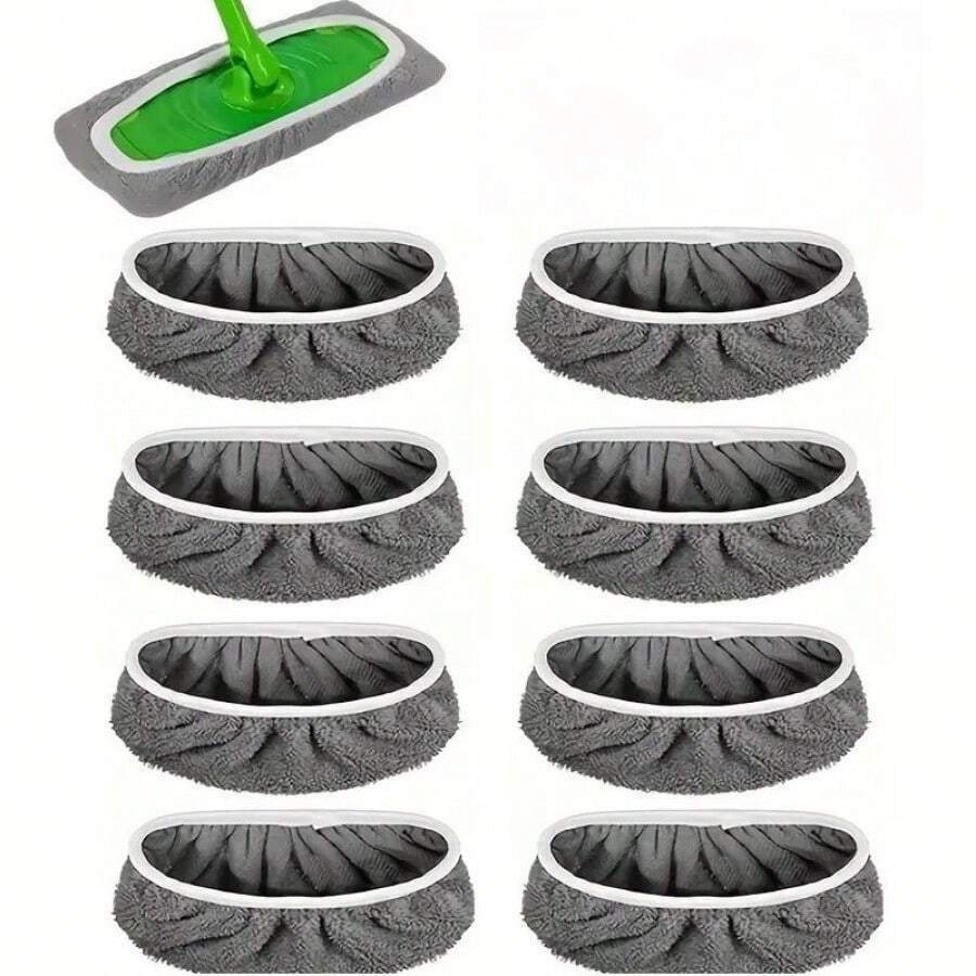8-Piece Set Of Green, White, And Gray Flat Floor Small Mop Cloth, Light And Thin Mop Replacement Pad, , High Water Absorption, Suitable For Both Dry And Wet Cleaning Methods, Durable,Very Suitable For Home Cleaning - Xám - Xem 1