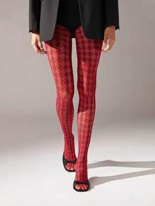 Women's Peony-Patterned Lace Pantyhose With Sheer Effect And Sexy Look. Classic And Elegant Leg-Warming Stockings That Flatter And Make Legs Look Slender. Mesh Stockings With Hollow Design, Versatile And Personalized (Black / Red, 2 Colors Available) - 彩色 - 查看 8