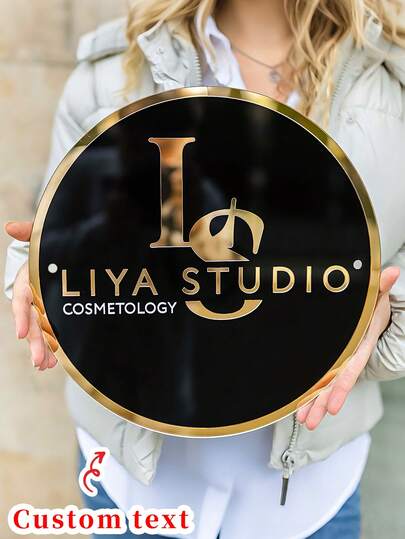 Letrero de logo redondo de acrílico personalizado: Fachada comercial, decoración de salón, letrero de logo empresarial redondo 3D personalizado - Letrero de pared moderno para oficina, salón o boutique, Letrero de logo empresarial de acrílico personalizado, Señalización de corte láser 3D, Día de San Valentín, Navidad