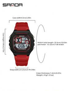 SANDA 2202 Fashion Men's Electronic Watch Sports Multifunctional Waterproof LED Luminous Single Display Small Square Electronic Watch - Red - View 6