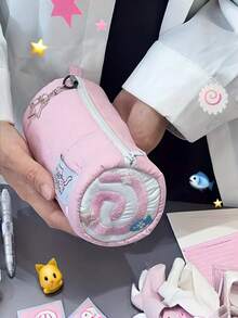 大容量可爱粉色猫咪造型铅笔盒，毛茸茸的鱼饼设计，文具收纳袋，高性价比铅笔盒，新款返校蝴蝶结铅笔盒 - 大号，也可作化妆包使用，小巧可爱，时尚百搭，大容量，女孩文具收纳盒，学习用品 - 彩色 - 查看 5