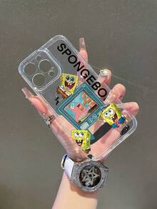 SpongeBob SquarePants 1pc Transparent Space Case Cartoon Spongebob & Letter Pattern Shockproof Phone Case Cover Compatible With Samsung/Apple 17/16/15/14/13/12/11Pro Max/12Pro/14Plus And Other Models - Multicolor - View 8