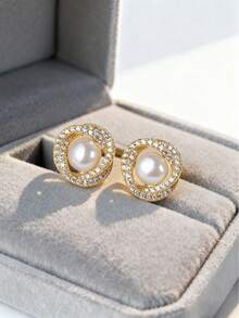 4 件不锈钢首饰套装包括项链、耳环、戒指、复古优雅人造珍珠项链装饰与水钻玫瑰花瓣，适合女性日常/派对佩戴、母亲节和情人节礼物情人节、妈妈、母亲、母亲节、礼物