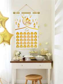 31 piezas/1 set - Calendario de Ramadán blanco y dorado, Calendario de cuenta regresiva de Eid (Edición de suministros para fiestas de Eid), Póster de calendario de llegada de Ramadán con 30 pegatinas de estrellas de cuenta regresiva, perfecto para bendiciones de Ramadán decoración de pared del hogar (El poste no está incluido). - Multicolor - Ver 6