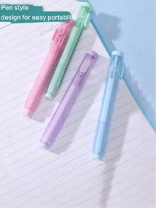 Pressing Pen Design Eraser Set, 4PCS/Set(With 3 Replacement Fillers) Automatic Pressing Design Push-Pull Rubber Erasers, , Very Suitable For Students, Schools, And Offices To Use Back To School