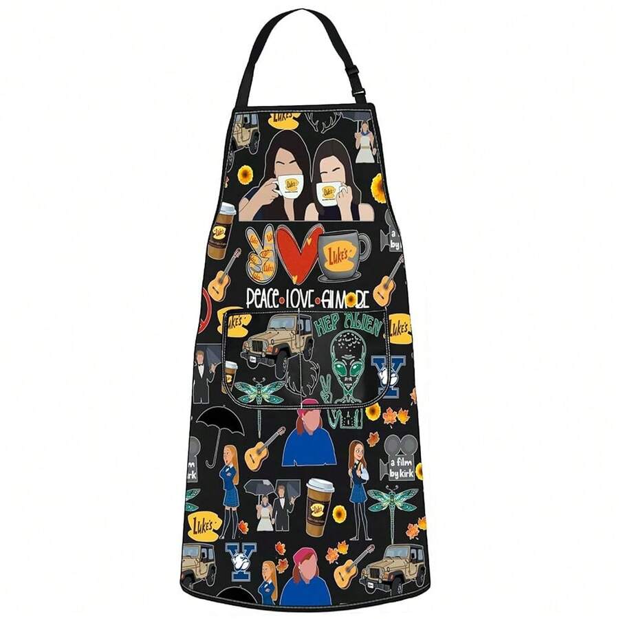 WZMPA Luke's Diner Kitchen Apron Luke's Diner Lover Gift Peace Love Gil Adjustable Apron For BaFKing Grilling,PeaceLoveGilBlAp - PeaceLoveGilBlAp - View 1