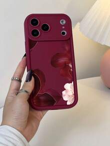 1pc Minimalist Red Floral & Pink Sakura Pattern Red TPU Material Phone Case Compatible With IPhone 17/17promax/17pro/Air/13/16E/16promax/16/15/14/12promax/13promax/11pro/14pro/15pro/12, Fashionable Protective Cover, Luxury Unisex Phone Case Compatible With Galaxy S24 Ultra/S23FE/S22/S21/S20/A52S/A15/A03 - Multicolor - View 4
