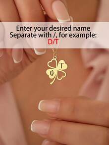 1pc Customizable Personalized Clover Necklace, Lucky Clover Necklace, Women's Necklace, Initials Custom, Custom Necklace, Women's Jewelry, Creative Necklace, Lucky Gift, Birthday/Christmas Gift, Valentine's Day Gift, Personalized Gift - Multicolor - View 6