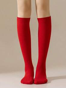 1 Pair Solid Color Knee-High Socks For Teenage Girls, Dance Performance Socks, Polyester Knit Fabric, Simple Versatile Comfortable Casual Socks, Suitable For 9-16 Years Old All Year Round - Multicolor - View 4