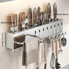 不锈钢厨房刀架，多功能壁挂式刀具收纳架，带筷子架 - 亮光 - 查看 6