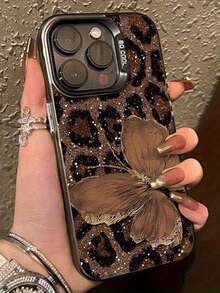 Schmetterling Leoparden-Muster Luxus Metallic Handyhülle kompatibel mit iPhone 15 Pro Max, 17 Air/16/11/13 Pro/15 Pro/15/13 Pro Max, stoßfestes Material kompatibel mit iPhone 14/13/12, passend für 12 Pro Max - Verschiedenfarbig - Übersicht 1