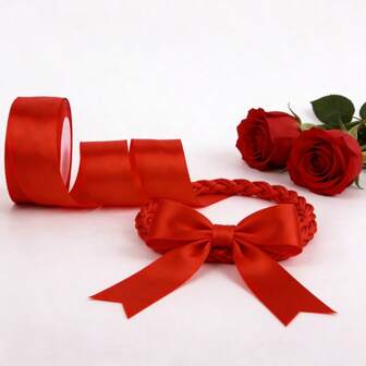 4cm Solid Red Satin Ribbon Rose Flower Bouquet Decor, Handmade DIY Woven Rope Gift Ribbon, Solid Color Satin Ribbon Suitable For Holiday Scene Decoration, Valentine's Day Flower Decor, Gift Packaging Ribbon