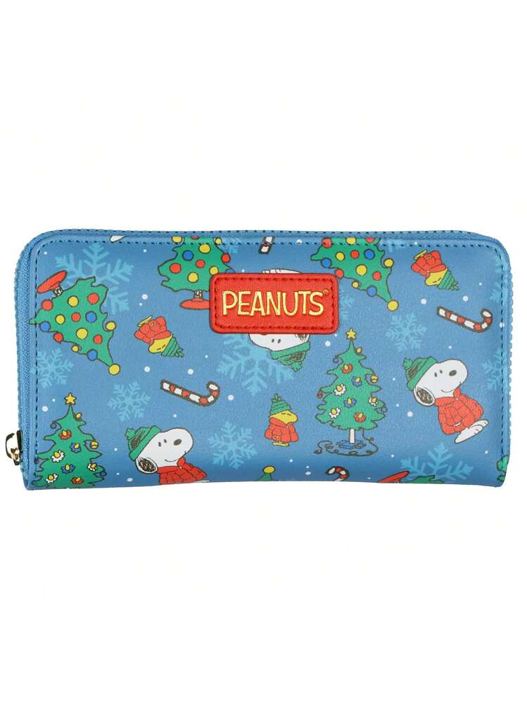 Peanuts Zip Around Wallet Snoopy And Woodstock Holiday Faux