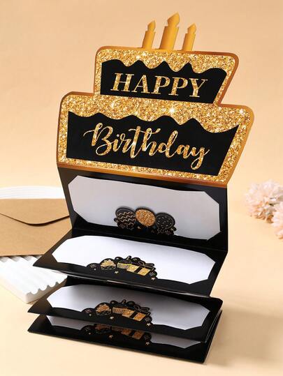 1pc Black & Gold "Happy Birthday" Cash Card With Envelope, Shiny Gold Balloon Gift Box Design, Holiday Money Holder Wallet, Birthday Celebration Supplies, Birthday Memorabilia, Birthday Party Decor, Elegant Gift Envelope Box, Holiday Party Supplies, Birthday Decoration, Birthday Gift
