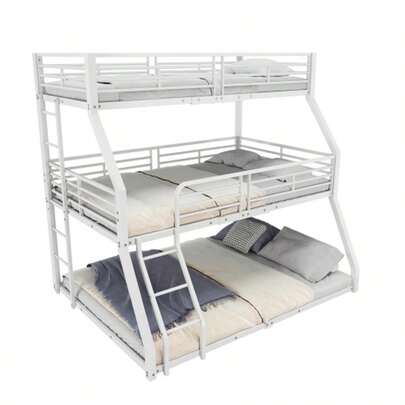 Bunk Bed, 90 X 200 Cm, 120 X 200 Cm And 140 X 200 Cm, Metal Bed Frame, Iron Bed, Triple Bunk Bed, For Children, Teenagers And Adults, Without Mattress, Black