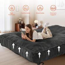 8" Futon Mattress Full Size, Futons Sofa Bed Sleeper Couch Bed, Roll Up Mattress With Shredded Foam & 2 Straps For Storage, Futon Floor Mattress For Living Room, Corduroy (Frame Not Included) - màu đen - Xem 3