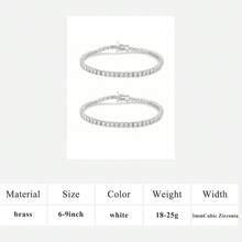 MDFUN 2-częściowa klasyczna bransoletka tenisowa z 14-karatowego białego złota z cyrkoniami sześciennymi o średnicy 3 mm, unisex | Rozmiar 15-20 cm - Biały*2 - Zobacz 14