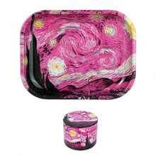 OFFPUFF 2 Pieces Pink Starry Night Rolling Tray And Herb Grinder Set - 粉色 - 查看 6