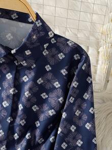 女士通体碎花长袖阿拉伯风格上衣，前开襟纽扣 - 彩色 - 查看 4