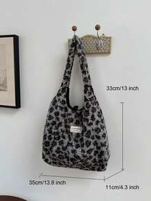 女士冬季新款通勤学院风大容量单肩毛绒手提包 - 灰色 - 查看 4