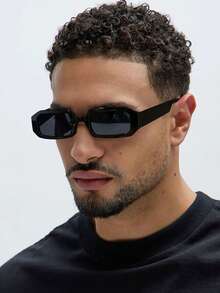 1/2/3副男士亚克力长方形时尚黑色眼镜，适合度假、户外活动和日常佩戴