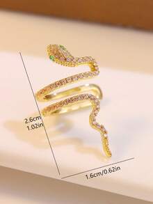 1pc New White Snake-Shaped Zirconia Ear Cuff Non-Piercing Earring - Yellow Gold - View 5