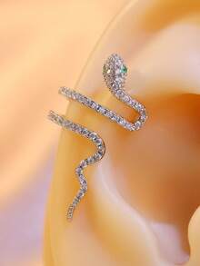 1 chiếc khuyên tai kẹp hình rắn màu trắng đính đá Zirconia, không cần xỏ lỗ. - Bạc - Xem 3