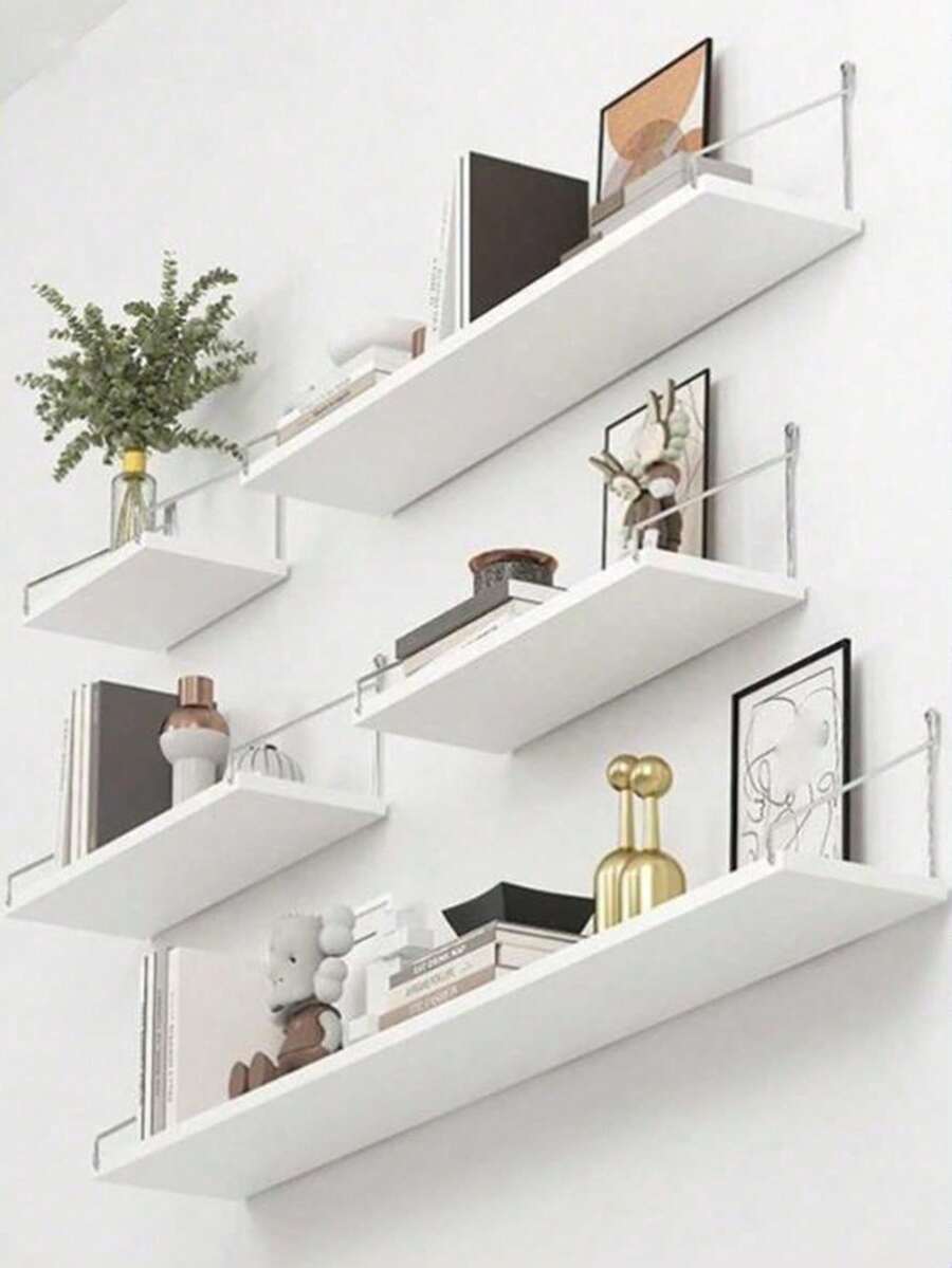 1pc Wall-Mounted Storage Rack, Wooden Divider Shelf With No Drilling Required, Living Room Wall Hanging Display Shelf, Dormitory Kitchen Organizing Wooden Board - Purple White - View 1