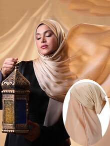 1 Set Instant Hijab With Modal Bonnet, Convenient Chiffon Muslim Headscarf That Doesn't Fall Off Easily, Modest Hijab - Multicolor - View 1