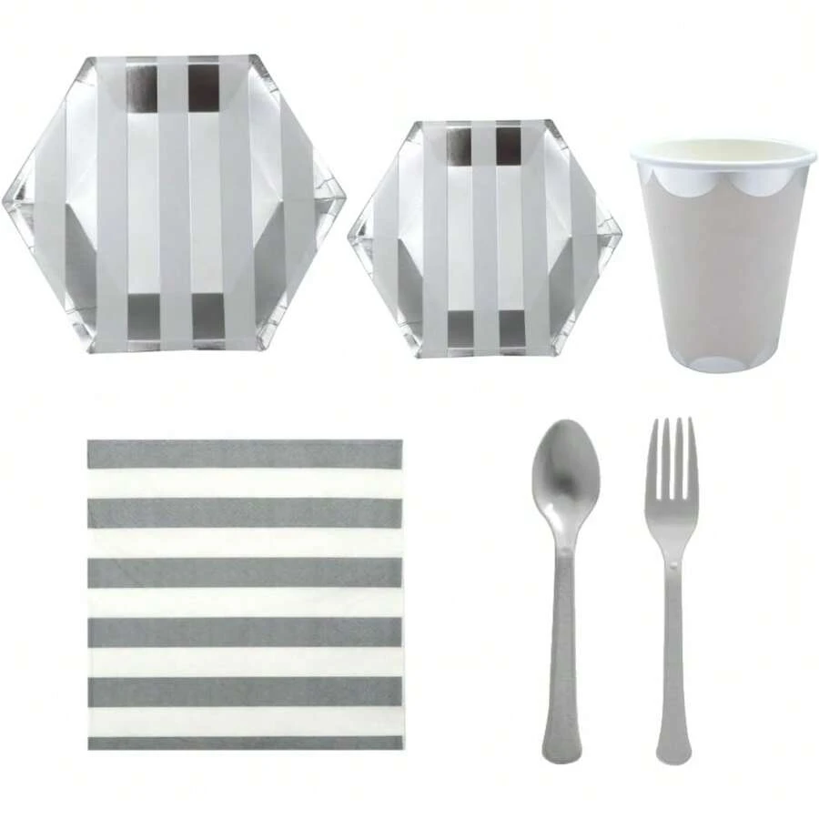 Disposable Kitchenware - ลายทางสีเงิน - ดู 1