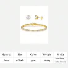 MDFUN 18K Gold Plated Tennis Bracelet & Earrings Jewelry Set, 3mm Round Cubic Zirconia Tennis Bracelet And 6mm Cubic Zirconia Earrings Set, Unisex - Gold - View 14