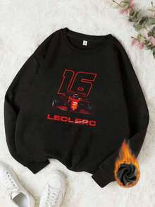 Christmas Sweatshirt Women's F1 Racing Sweatshirt - Charles Leclerc#16 F1 Driver Logo And Signature Print, Inspired Gray Winter Warm Pullover, Loose Casual Sweater, Suitable For F1 Fans And Leclerc Supporters (Machine Washable) Loose And Comfortable Sweatshirts Winter Clothes - 黑色 - 查看 11