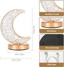 1 Piece Of Crystal Table Lamp With A Creative Moon Design, Adjustable Brightness, USB Rechargeable Bedside Lamp, Home Decor Lamp, Ambient Light, Christmas Gift, Christmas Decoration Lighting, Novel Appearance Lighting, Romantic Moon Night Light,Valentine's Day Gifts, New Year's Gifts - Gold - View 8