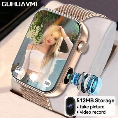 2026新款女士豪华智能相机手表，1.91英寸高清全触控彩色屏幕，支持拍照/录像，内置摄像头，512M大内存，无线通话，语音助手，音乐控制，24小时心率监测，70多种运动模式的健身追踪器，兼容iOS/安卓系统，是生日、情人节、母亲节的理想礼物。