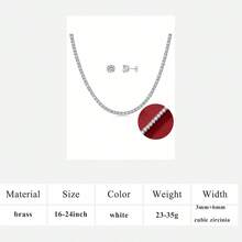 MDFUN 18K White Gold Plated Tennis Necklace And Earrings Jewelry Set, 3mm Round Cubic Zirconia Tennis Chain And 6mm Earrings Set, Unisex - White - View 16