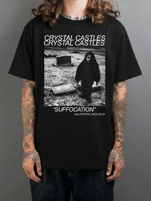 Basic Unisex Crystal Castles T-Shirt With Electronic Music Streetwear Print, Black, 100% Cotton, Durable Fabric - 黑色 - 查看 1