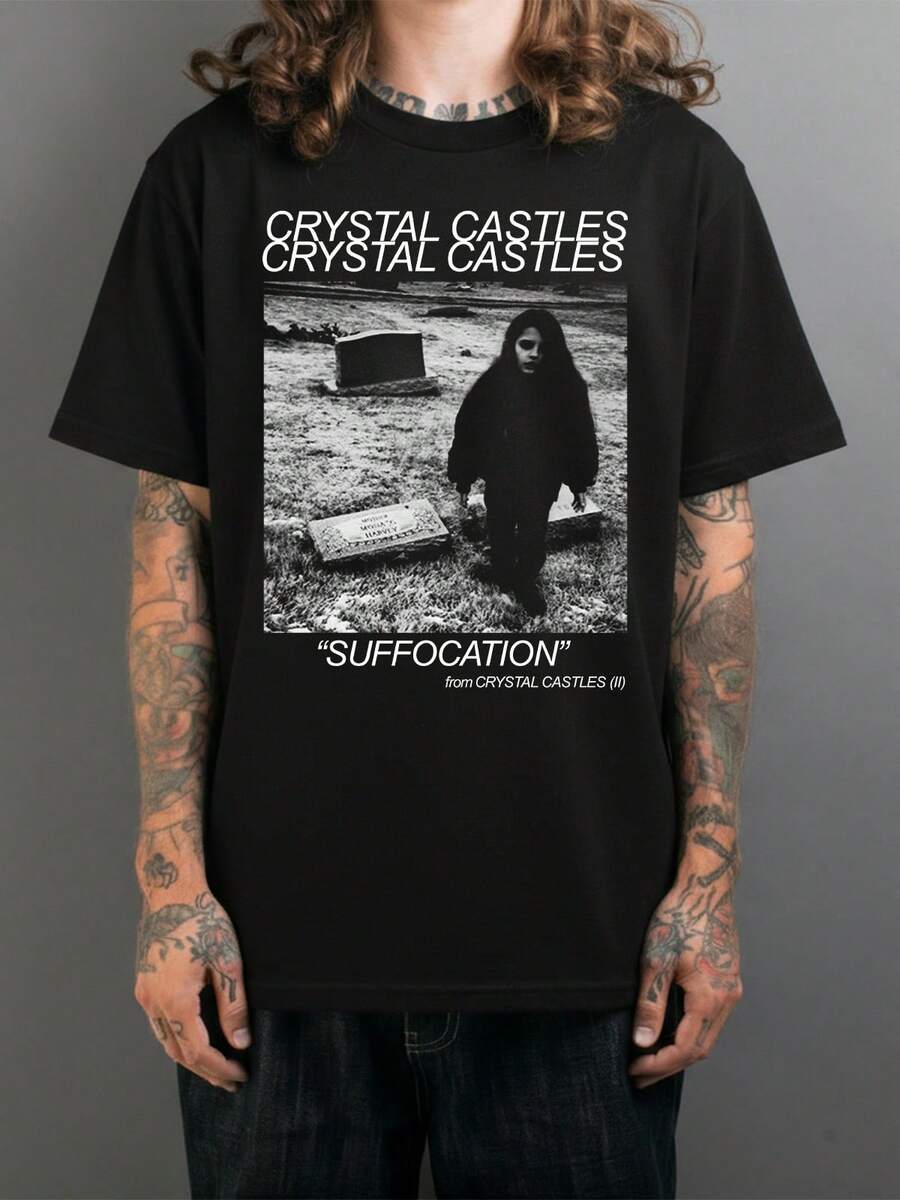 Basic Unisex Crystal Castles T-Shirt With Electronic Music Streetwear Print, Black, 100% Cotton, Durable Fabric - 黑色 - 查看 1