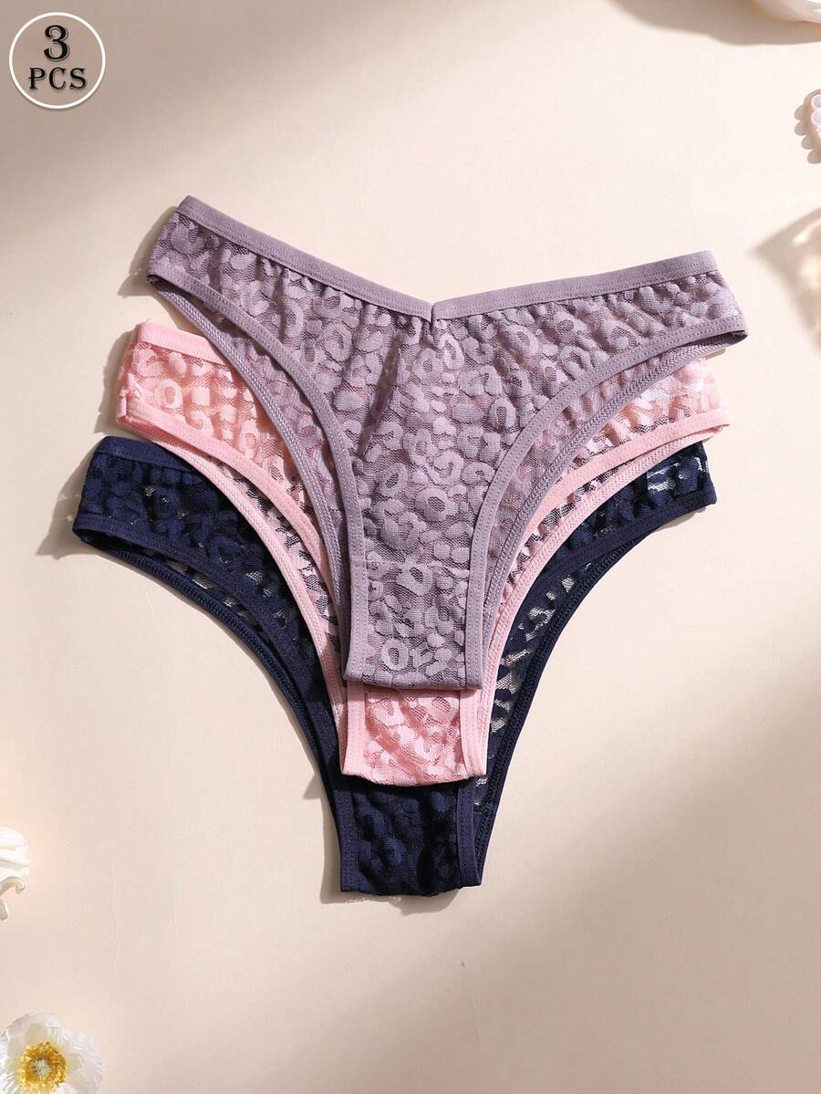 3pcs/Pack Women Lace V-Waist Seamless Underwear, Sexy Sports Briefs - Multicolor - View 1