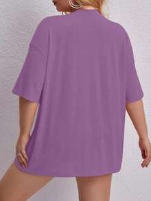 Oversized Printed Aloha Flower T-Shirt, Summer/Spring Short Sleeve Blouse, Lightweight Gym Wear - Lila - Ver 2
