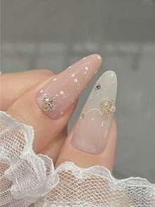 10 件装奢华优雅方形美甲饰品，Y2K 极简美甲配件，情人节必备，闪亮白色和粉色水钻，适合多种 DIY 美甲装饰，短指甲，法式美甲