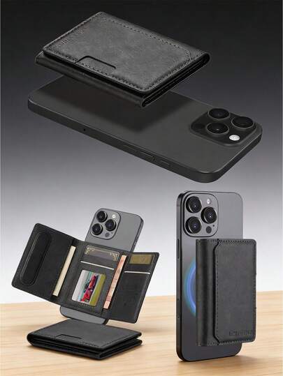 1 pieza Cartera magnética de cuero PU con soporte para tarjetas compatible con MagSafe para teléfonos 16, 15, 14, 13, 12 Pro/Pro Max/Plus/Mini para hombres, ideas de regalo de cartera pequeña para hombres