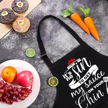 ZOORON Funny Black Chef Aprons For Men Adjustable BBQ Grill Kitchen CooFKing Aprons With Pockets, Grill Accessories,It'sNoSintoGetMySauceonYourChin - 把我的醬汁塗在你的下巴上是無罪的 - 查看 3