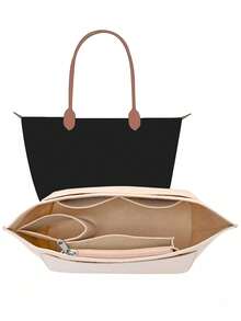 Le Pliage Felt Liner Bag, Multi-Pocket Felt Bag, Travel Portable Liner Bag, With Zipper, Suitable For Storing School Supplies - Beige - View 2