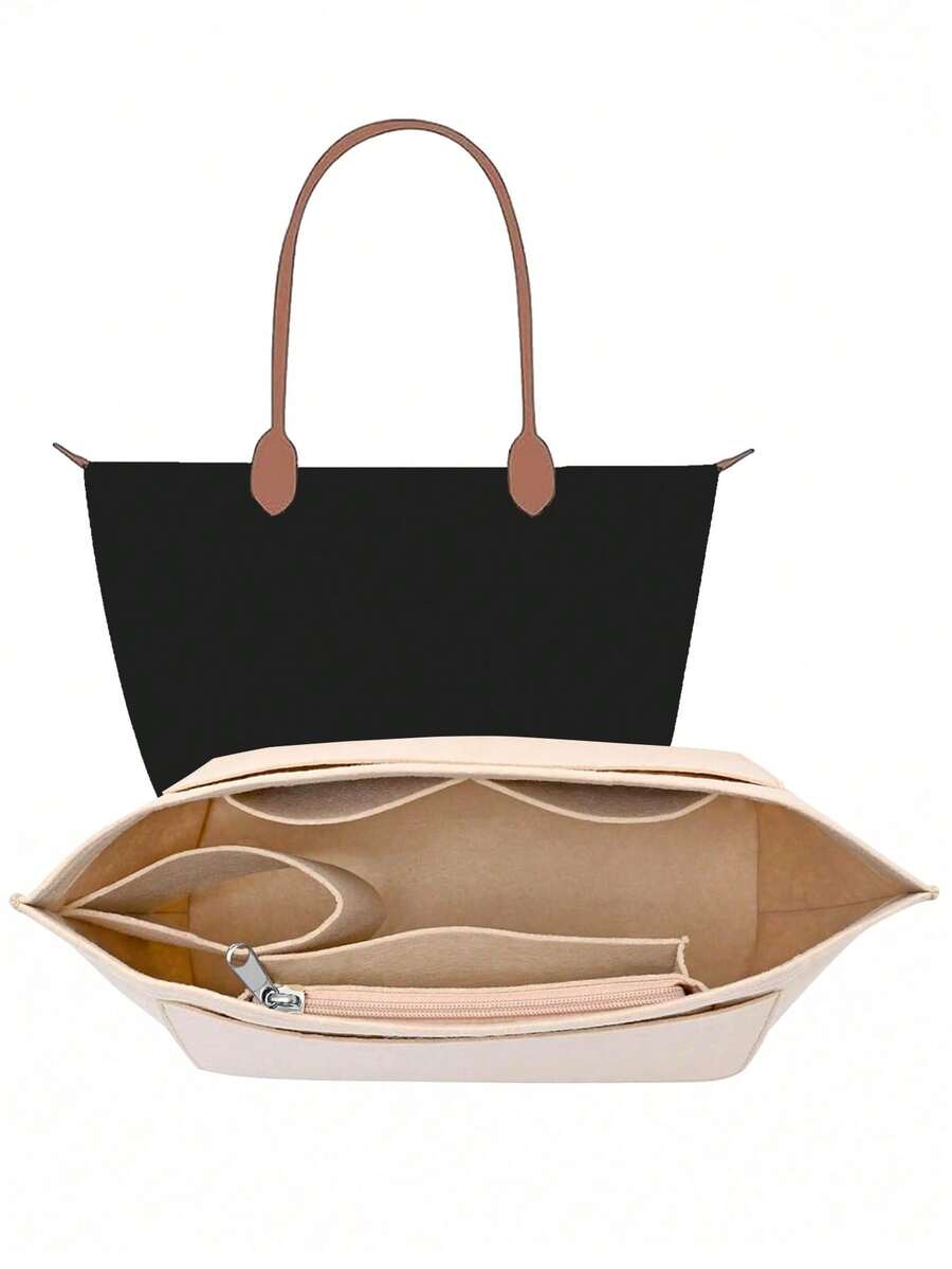 Le Pliage Felt Liner Bag, Multi-Pocket Felt Bag, Travel Portable Liner Bag, With Zipper, Suitable For Storing School Supplies