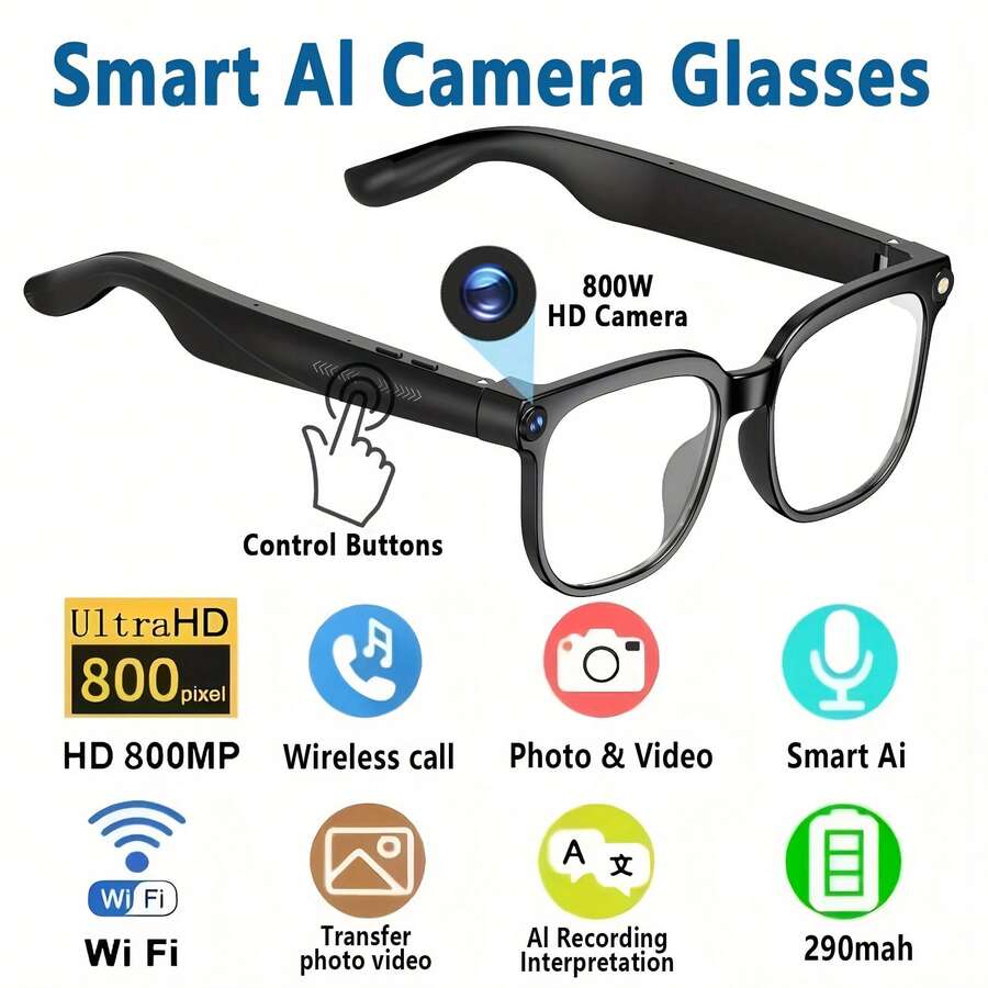 AI Smart Glasses With Camera & AI Assistant (ChatGPT/Doubao) - Real-Time Translation & Object Recognition Glasses, 8MP 4K Recording, /WiFi, TR90 Ultra-Light Design, 8Hrs Battery, Compatible With IOS/Android For For Men/Women, Gift - White - View 1
